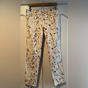 Andrea Jovine White Jeans with Floral Design - Size 10